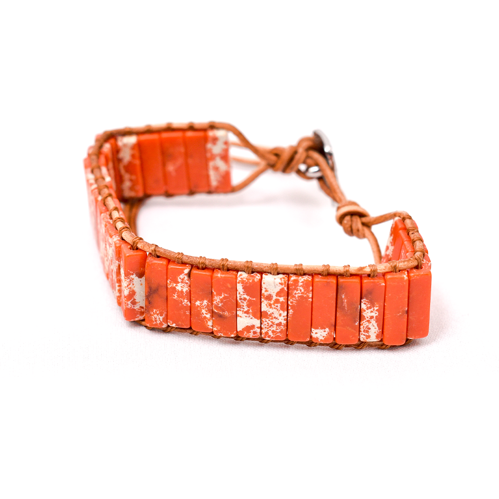 Orange Agate Stone and Leather Bracelet