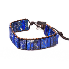 Load image into Gallery viewer, Blue Agate Stone and Leather Bracelet
