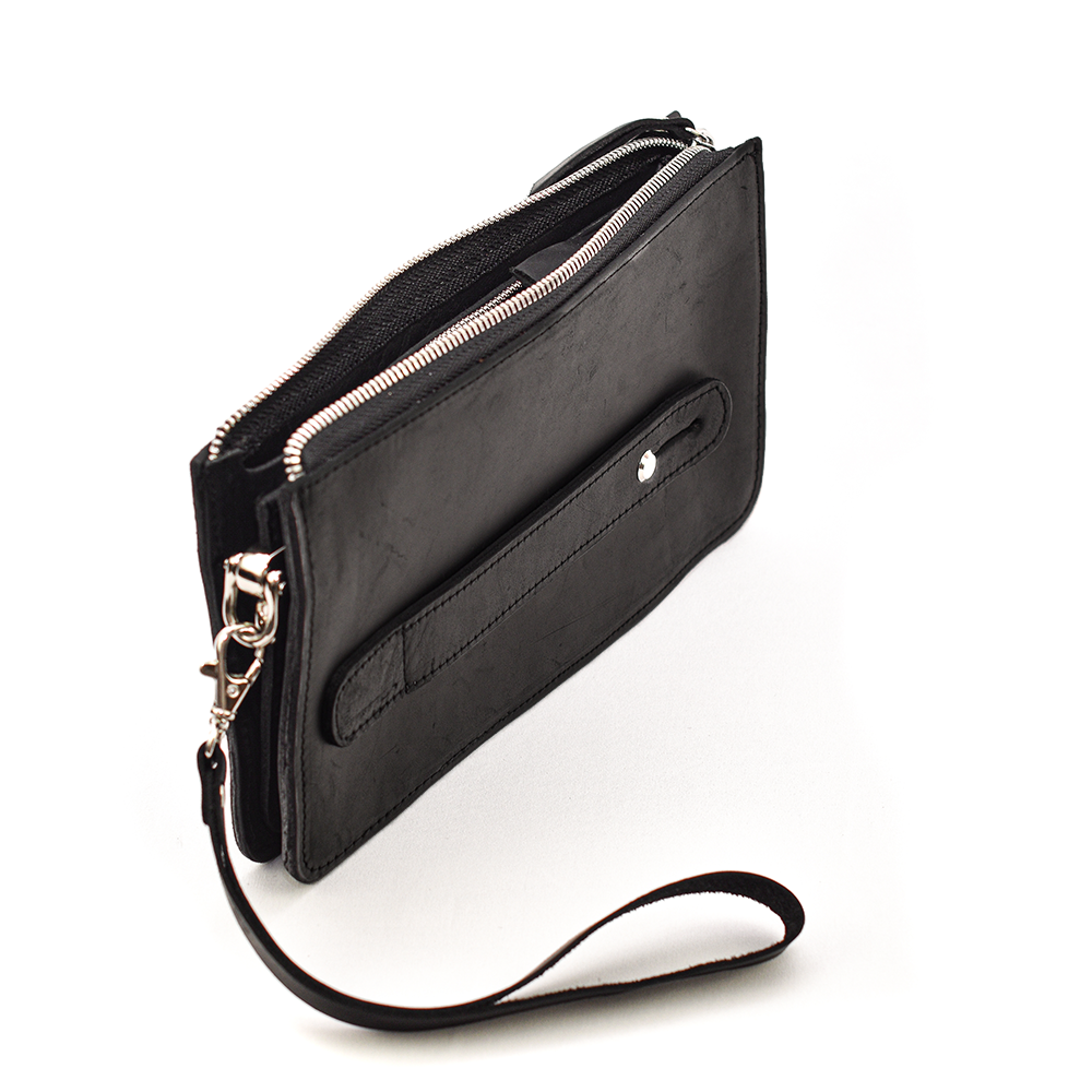 Crazy Horse Leather Metro Clutch - Ebony